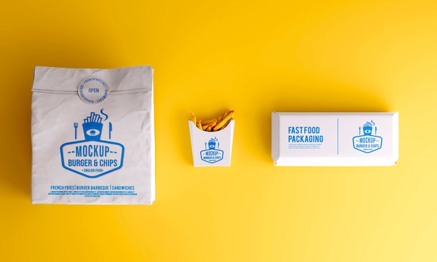 Fast food packaging top view mockup