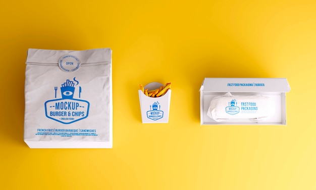 Fast food packaging top view mockup