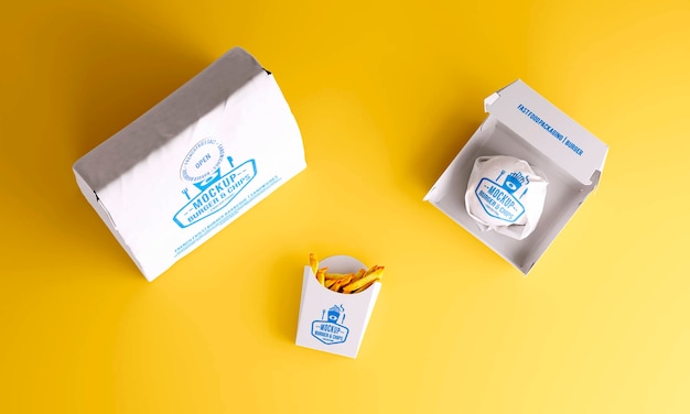 Fast food packaging top view mockup