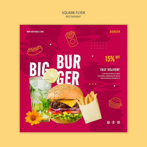 Fast food restaurant square flyer template