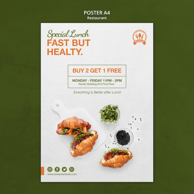 Fast but healthy restaurant poster print template