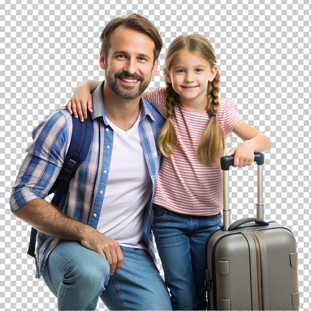 PSD father child and suitcase for travel outdoor or happy laughing together for holiday vacation