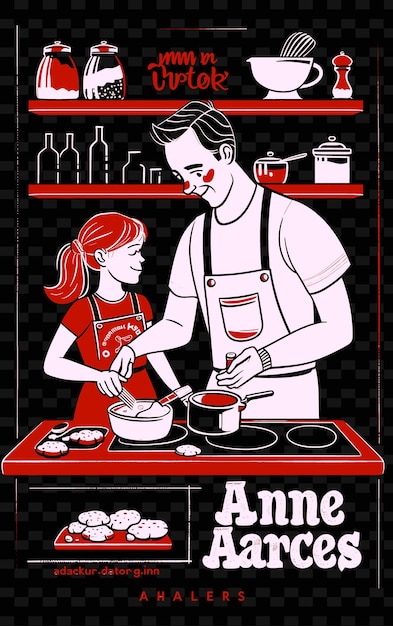 PSD father and daughter baking cookies in a kitchen with a sweet png illustration art work designs