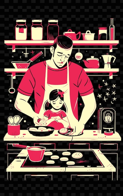 PSD father and daughter baking cookies in a kitchen with a sweet png illustration art work designs