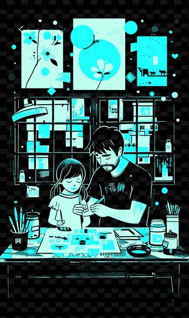 PSD father and daughter creating art together in a craft room cr png illustration art work designs