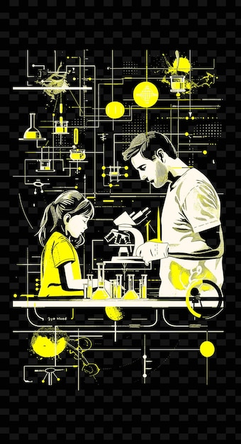 Father and Daughter Doing a Science Experiment in a Lab With PNG Illustration Art Work Designs