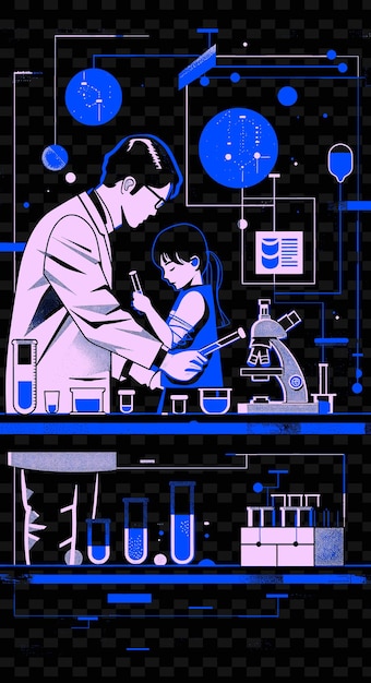 Father and Daughter Doing a Science Experiment in a Lab With PNG Illustration Art Work Designs