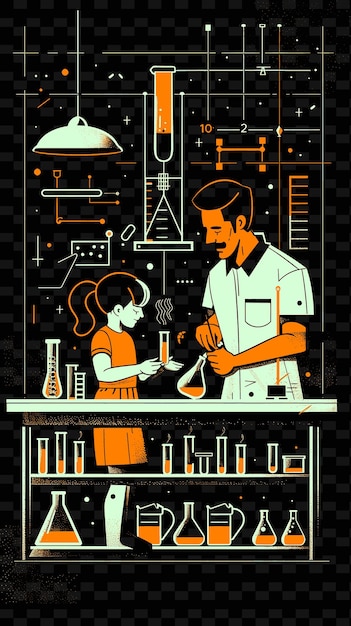 Father and Daughter Doing Science Experiments Together in a PNG Illustration Art Work Designs