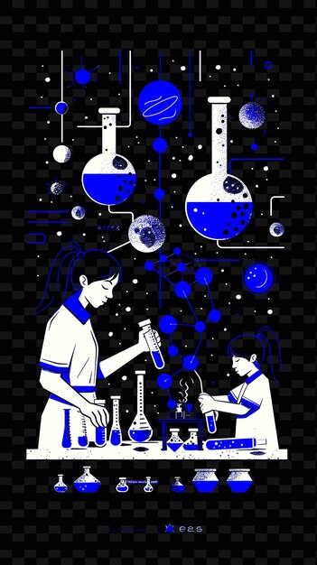 PSD father and daughter doing science experiments together in a png illustration art work designs