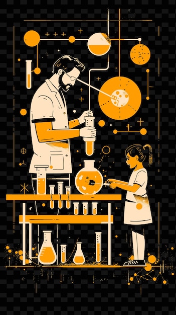 Father and Daughter Doing Science Experiments Together in a PNG Illustration Art Work Designs