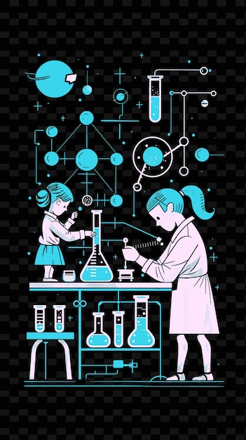 Father and Daughter Doing Science Experiments Together in a PNG Illustration Art Work Designs