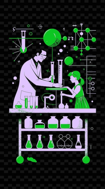 PSD father and daughter doing science experiments together in a png illustration art work designs