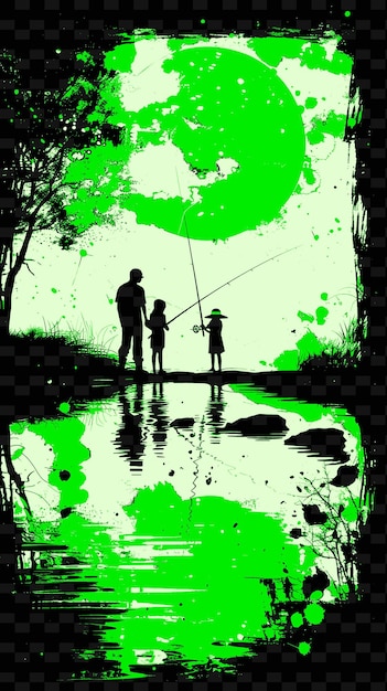 Father and Daughter Fishing at a Lake With a Serene Scene Po PNG Illustration Art Work Designs