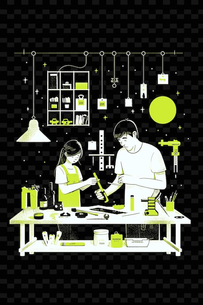 Father and Daughter Having a Diy Project Together in a Works PNG Illustration Art Work Designs