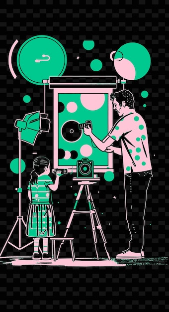 PSD father and daughter having a photography session together in png illustration art work designs