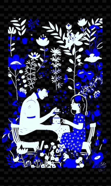 Father and Daughter Having a Tea Party in a Garden With a Wh PNG Illustration Art Work Designs