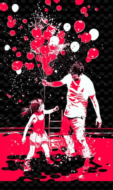 PSD father and daughter having a water balloon fight in a backya png illustration art work designs