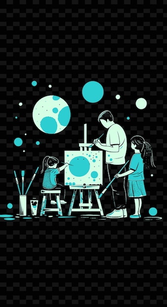 PSD father and daughter painting together in an art studio abstr png illustration art work designs