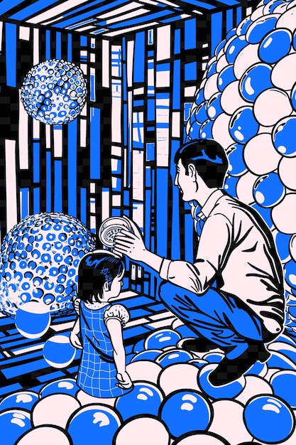 PSD father and daughter playing with a bubble wrap in a room wit png illustration art work designs