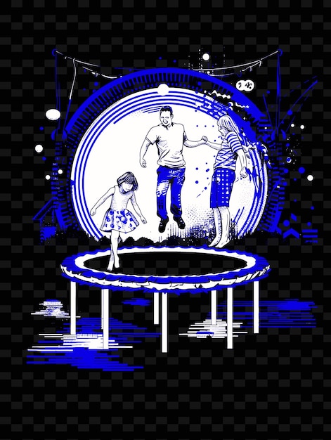 PSD father and daughter playing with a trampoline in a backyard png illustration art work designs