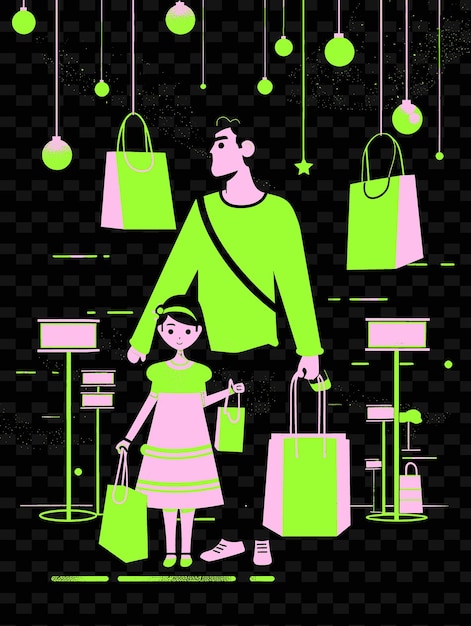 PSD father and daughter shopping together in a mall fashionable png illustration art work designs