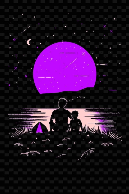 Father and Son Camping Under the Stars Minimalistic Poster D PNG Illustration Art Work Designs