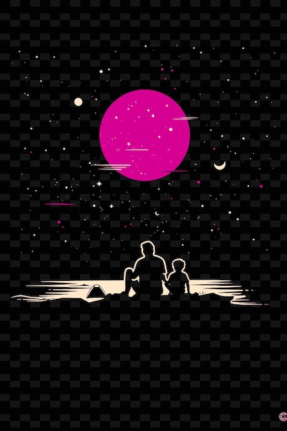 PSD father and son camping under the stars minimalistic poster d png illustration art work designs