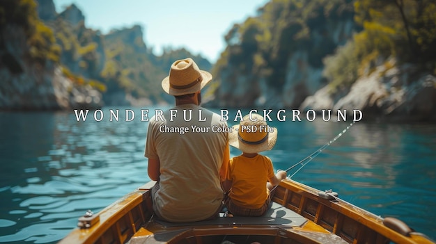 PSD father and son fishing in a boat