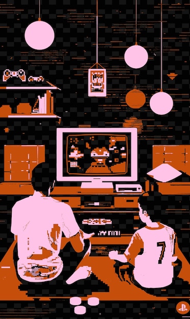 PSD father and son playing video games in a living room with a m png illustration art work designs