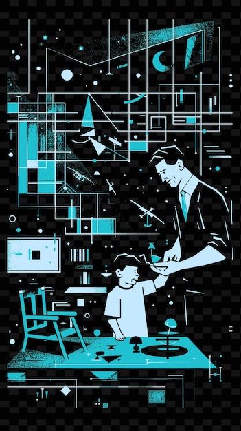 Father and Son Playing With Magic Tricks in a Magic Room Wit PNG Illustration Art Work Designs