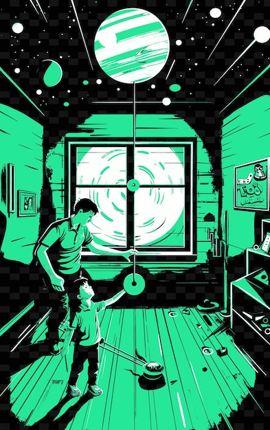 PSD father and son playing with a yo yo in a room with a toy sto png illustration art work designs