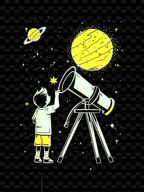 Father and Son Stargazing Through a Telescope Space Themed P PNG Illustration Art Work Designs