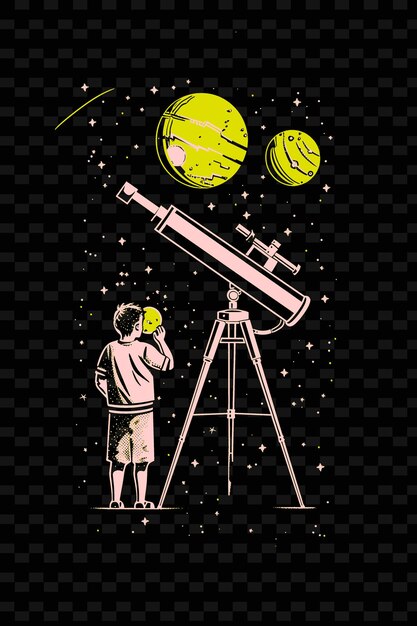 Father and Son Stargazing Through a Telescope Space Themed P PNG Illustration Art Work Designs