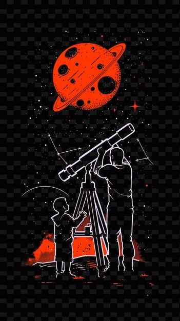 Father and Son Stargazing Through a Telescope Space Themed P PNG Illustration Art Work Designs