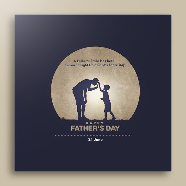 PSD father and son with lettering happy fathers day on blue background