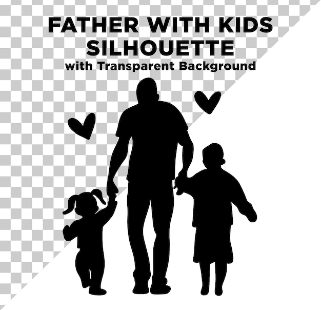 Father with Kids Love Silhouette Photo PSD in Transparent Background