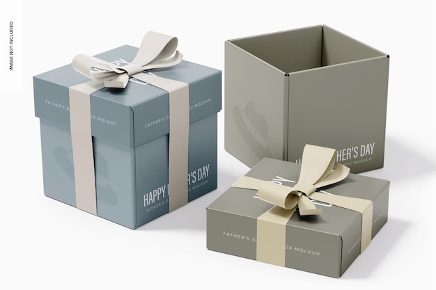 Fathers Day Gift Box with Ribbon Mockup