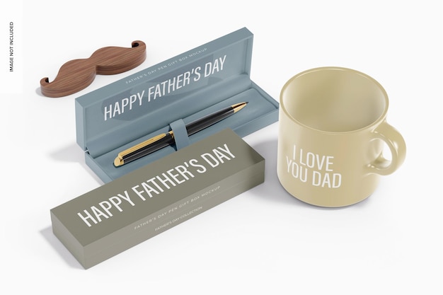 Fathers Day Pen Gift Boxes Mockup, High Angle View