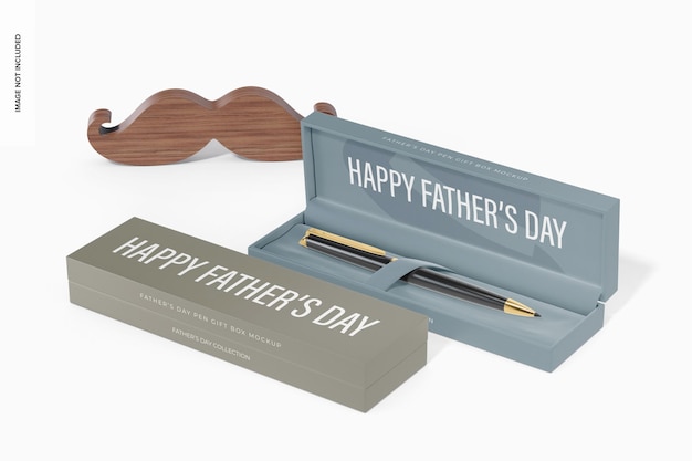 Fathers Day Pen Gift Boxes Mockup, Opened and Closed