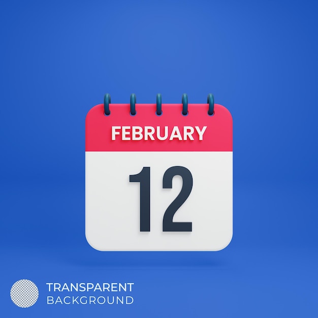 February Realistic Calendar Icon 3D Illustration Date February 12