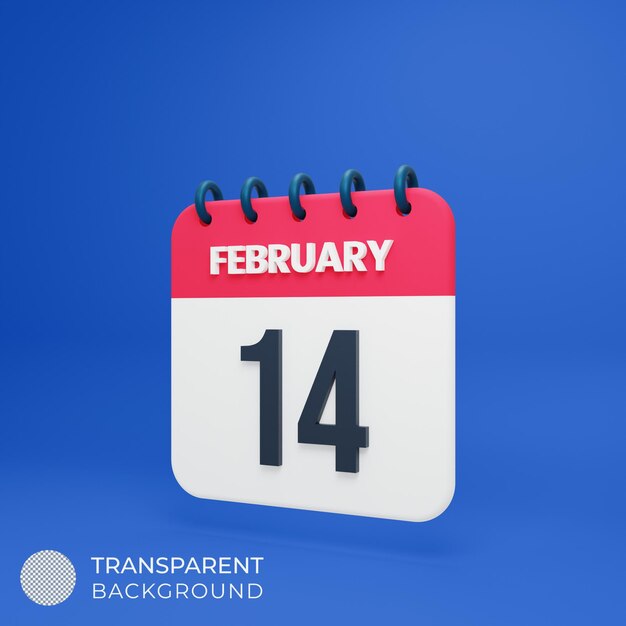 February Realistic Calendar Icon 3D Illustration Date February 14