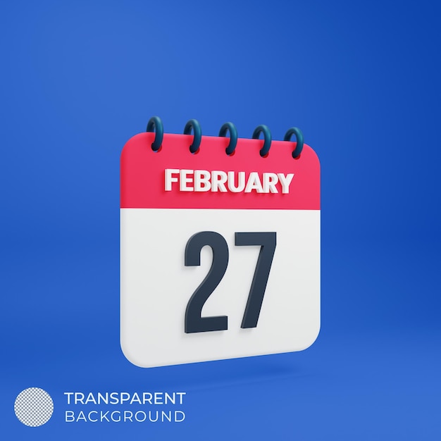 February Realistic Calendar Icon 3D Illustration Date February 27