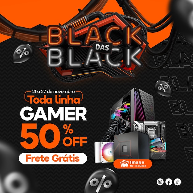 PSD feed black friday in portuguese 3d render for marketing campaign in brazil