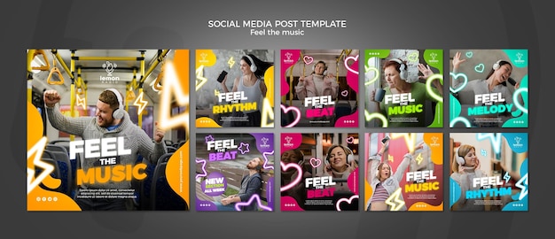 Feel the music concept social media post template