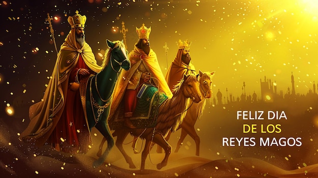 PSD feliz da de reyes happy epiphany of spanish wreath of the three wise men