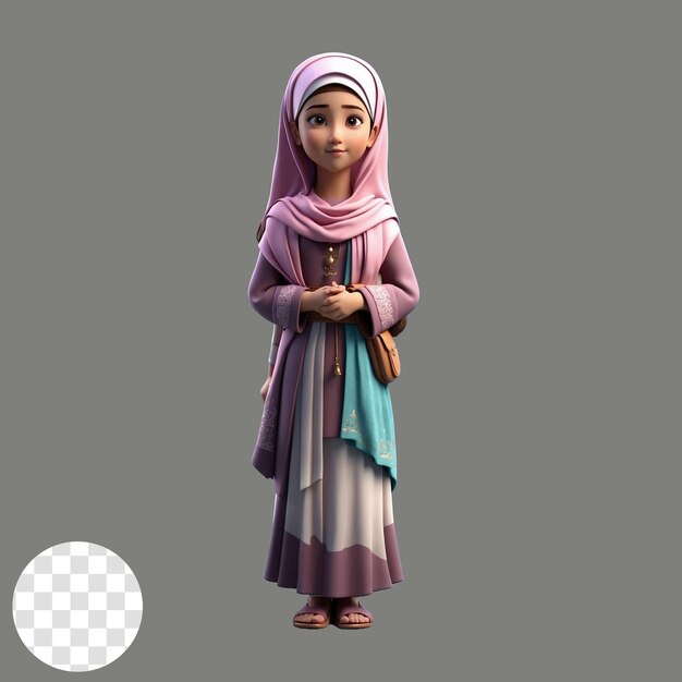 female 3d character muslim cartoon style