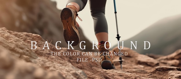 female climber climbing alone on a mountain using sticks