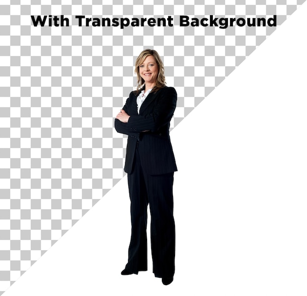 PSD female corporate working woman model on isolated transparent background