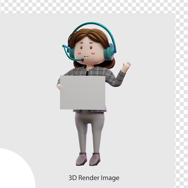 female customer service holding blank paper 3d illustration