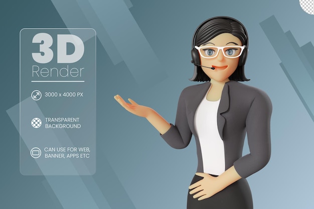 Female customer service welcome pose 3d illustration